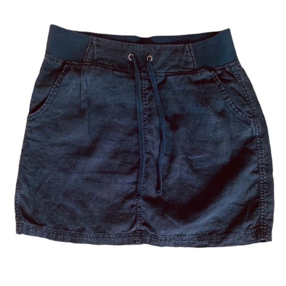 ATHLETA Linen Mini Skirt Pull On Draw string Navy Size 8